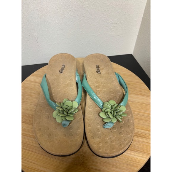 Orthaheel Orthotic‎ Flower Accent Blue Green Thong Sandals Comfort Slides US 10 - Picture 1 of 10